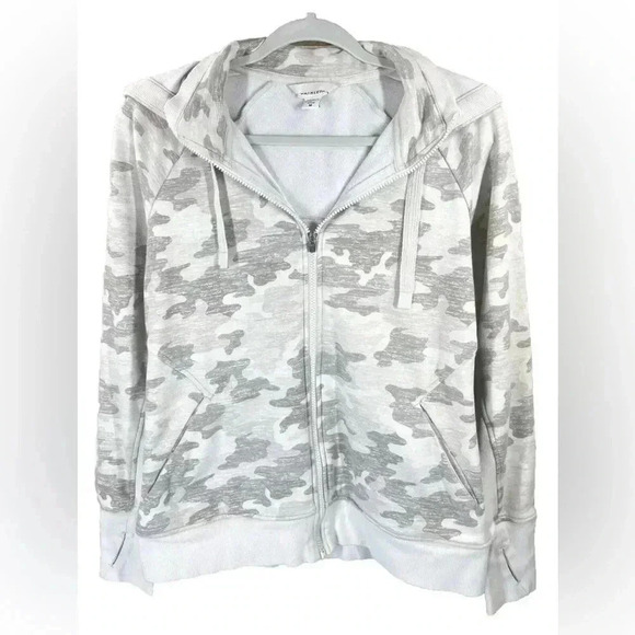 Athleta Jacket Women’s Medium Gray Camo Triumph Printed Hoodie Gypsum Full Zip - Picture 2 of 9